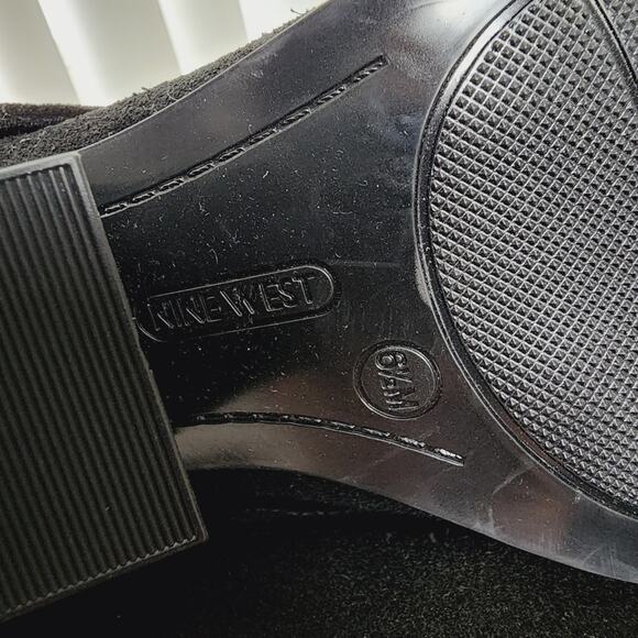 NEW Nine West Wilton Black Suede Leather Slouchy Block Heel Point Toe Dress Boot - Picture 9 of 9